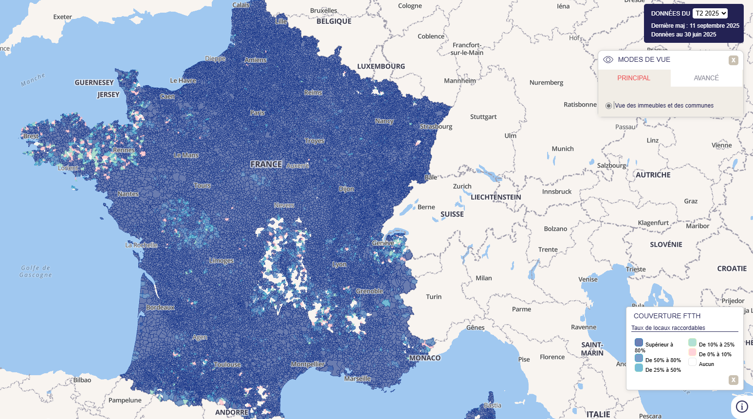 Couverture fibre en date de Septembre 2025 (Données ARCEP) Couverture fibre en date de Septembre 2025 (Données ARCEP)